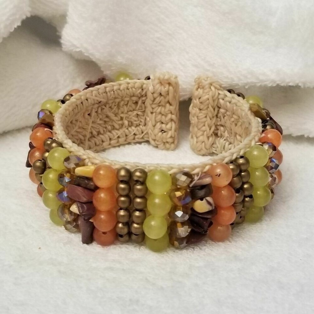 Crocheted Beaded Cuff Bracelet – Multicolor Boho Style